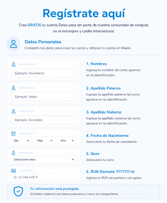 Ejemplo visual del formulario de registro de Delex